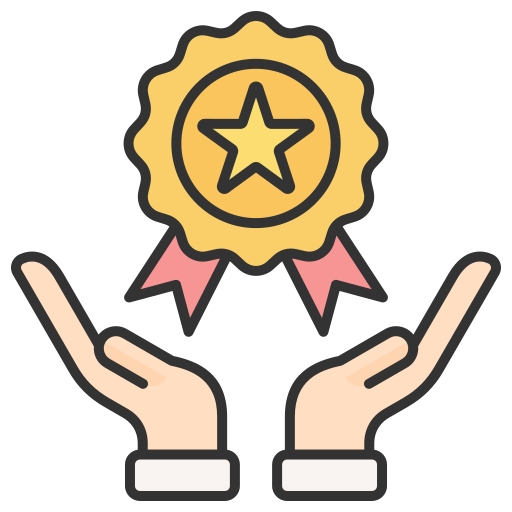 quality commitment concept with award badge icon representing high standards excellence and reliable service delivery